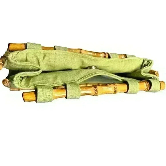 Vintage Bamboo 54 Green Fabric Handbag Magnetic‎ Closure Summer Beach Vacation - Picture 8 of 11